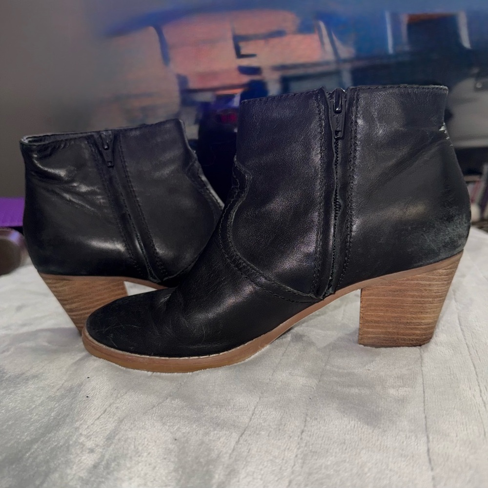 Crown Vintage Black Ankle Booties with Brown Heel